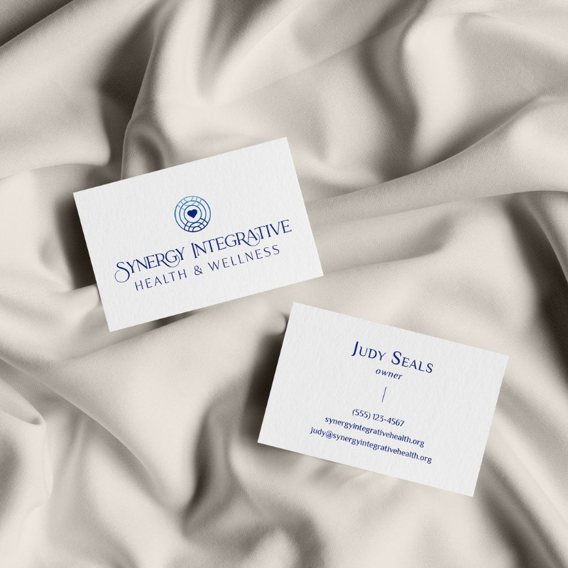 mockup of business cards for Synergy Integrative Health and Wellness